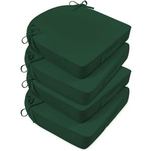 Beyond Patio Chair Cushions, 4pc Memory Foam Furniture Cushion, Forest Green, 19x19x3 Round Corner, Waterproof Outdoor Seat Cushions with Handle and Attached Straps