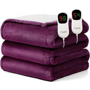 Homemate Electric Heated Blanket Queen Size - 84"x90" Heating Blanket Queen Size Dual Control 1/2/4/6/8 Hours Auto-Off 10 Heat Level Over-Heat Protection Flannel Sherpa ETL Certification (05 - Purple)