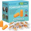 TICONN 100 Pairs Ear Plugs, 32dB Noise Reduction Earplugs for Sleeping Hearing Protection Travel Study Concentration Construction Site (100 Pairs)