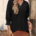 Dokotoo Dressy Tops for Women Trendy 2026 V Neck Flowy 3/4 Length Sleeve Womens Tops Business Work Fall Summer Blouses Office Shirts Women's Clothing Funeral Outfit Black Top M