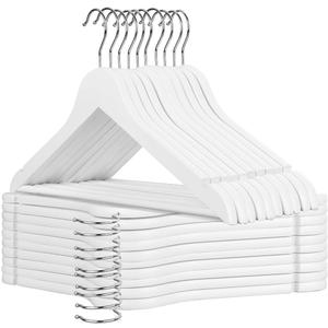 AMKUFO Wooden Hangers 20 Pack Wood Suit Hangers Non Slip Wooden Coat Hangers with Smooth Fnish Cut Notches 360 Swivel Hook Clothes Hangers for Jeans Pants Jackets Shirts Dresses, White