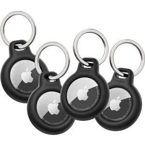 Belkin Apple AirTag Secure Holder with Key Ring - Durable Scratch Resistant Case with Open Face & Raised Edges - Protective AirTag Keychain Accessory for Keys, Pets, Luggage, Backpacks - 4-Pack Black