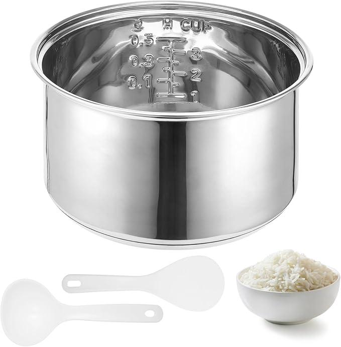 304 Stainless Steel Inner Pot, 1.6 L/3-Cup Rice Cooker Inner Bowl, Non-stick Replacement Inner Bowl, Includes Rice and Soup Spoons, Easy-to-Clean (1.6L)