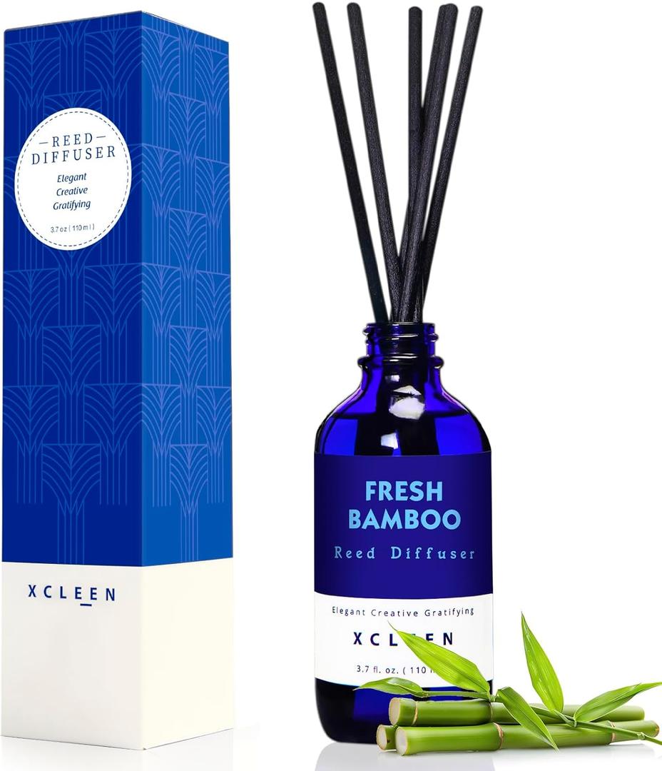 Xcleen Reed Diffuser, Fresh Bamboo Scented Diffuser with Sticks, Home Fragrance Aromatherapy Oil Diffuser for Bathroom Office Decor (3.7 Ounce)