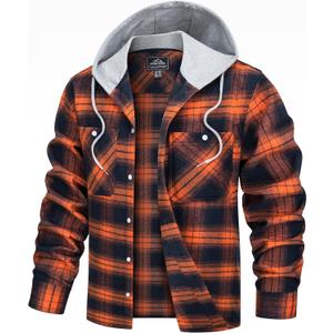 TACVASEN Men's Flannel Long Sleeve Hoodie Plaid Shirts Lightweight Cotton Button Down Casual Shirts with Pocket