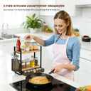 2 Tier Spice Rack Organizer for Countertop with Drawer and Basket, Suitable for Coffee Organizer, Kitchen Counter Storage, Bathroom Storage