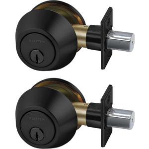 BESTTEN 2 Pack Single Cylinder Deadbolt, Keyed Alike Dead Bolt Entry Door Lock, Thumb Turn Inside, for Exterior Front Doors, Matte Black