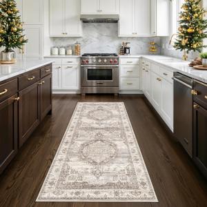 Washable Hallway Kitchen Runner Rugs: 30x96 Indoor Table Runners for Bedroom Bathroom Non-Slip Soft Stain Resistant Carpet for Entryway Laundry Dining Room Foyer (Beige, 30x96) 