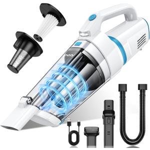 AHNR Handheld Vacuum Cordless, 16000PA Powerful Suction Hand Held Vacuum Dust Busters Cordless Rechargeable with LED Light & 2 HEPA Filters, Portable Car Vacuum Cleaner High Power for Car Home Office (White & Blue)