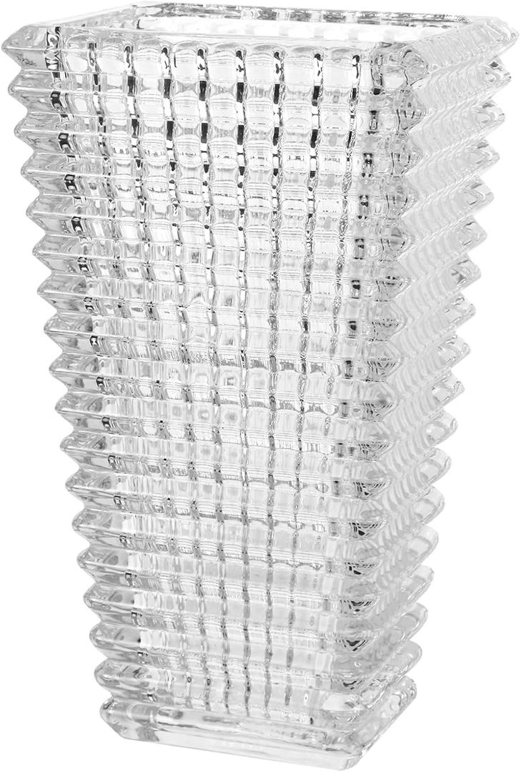 Crystal Vase, Large Clear Glass Vase for Flowers Modern Flower Vases Luxury Home Table Flower Decor Glass Vases for Living Room, Bedroom, Kitchen, Office, Coffee Table, Wedding Decorations (Medium)