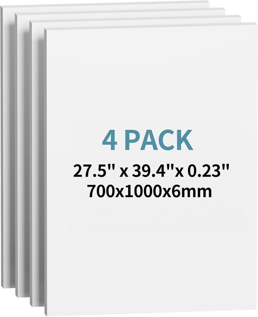 4 Pack Foam Board 27.5" x 39.4", 0.23 Inch Thickness White Poster Board, Double-Sided Acid-Free Foam Core Board, Large Lightweight Foam Boards for Painting, Display, Craft & School Projects