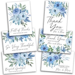 Hadley Designs 54 Blue Floral Wedding Thank You Cards With Envelopes Wedding - Bulk Thank You Cards With Envelopes, Elegant Thank You Card, Thank You Notes Card Bulk