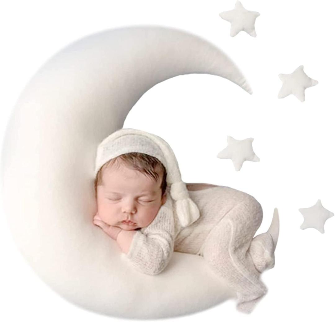 IGMaryBox Baby Moon Star Pillow Newborn Posing Pillow Newborn Photography Posing Pillows Infant Photography Props Set (White), 17.32 inches by 16.5 inches