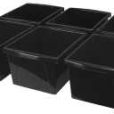Storex Small Storage Bins, 13.625 x 11.25 x 7.87 Inches, Black, Case of 6 (61466U06C)