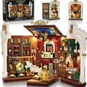 Dinosaur Library Book Nook Building Set with Lights, Big Booknook Building Block Toy for Bookshelf Home Decor, 1500 PCS Miniature House Model Building Brick Kit for Adults Teens Boys Girls 12+