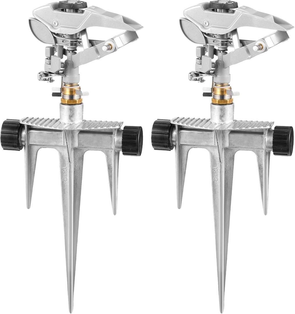 Landhoow 2 Pcs Lawn Sprinkler Heavy Duty Adjustable Pulsating Water Sprinkler Head with Spike Base Adjustable Spraying Area and Distance for Large Area Garden Lawn Yard Irrigation