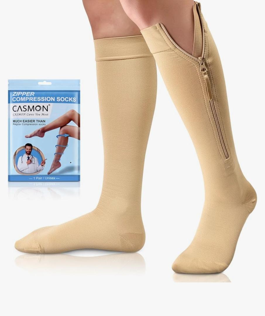 CASMON Zipper Compression Socks for Women & Men, 20-30 mmHg Closed Toe Knee High Support Sock, Medical Zip up Socks for Edema, Varicose Veins, Post-surgery, Swelling, Nurses, Pregnancy (1 Pair)
