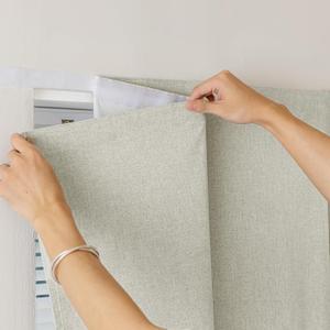 100% Blackout Magic Tape Stick On Curtains Window Shades Pull Down Blackout Window Cover No Drillng Self Adhesive Curtains No Rod Small Windows, W35 x L60 inch, 1 Panel, Light Beige