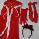 Christmas Santa Claus Robe Hooded Cloak, Red Velvet Santa Cape Set, Christmas Fur Princess Cape Women's Xmas Velvet Cloak, Christmas Solid Thigh Highs Socks Cheerleading Bow and Red Gloves for Women