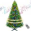 360 Rotating Prelit Christmas Tree 7ft - Musical Artificial Christmas Tree with Remote Control, 1220 PE & PVC Mixed Tips, 8 Modes 380 Multicolor LED Lights for Holiday Decor