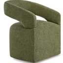 Upholstered Dining Chairs with Casters, Modern Barrel Side Armchair with Rollers for Dining Room, Bedroom, Kitchen, Reading Room, Green, 1pc -Assembly Required