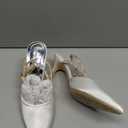 Coutgo Women Rhinestone Heels Kitten High Satin Pumps Pointed Toe Sparkly Sexy Wedding Dress Shoes (7.5, White)