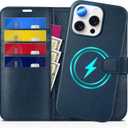 TUCCH Wallet Case for iPhone 16 Pro Max, [Removable] RFID Blocking 4 Card Slot Protective Wireless Charging Magnetic PU Leather Stand Detachable Folio Compatible with iPhone 16 Pro Max, Full Dark Blue