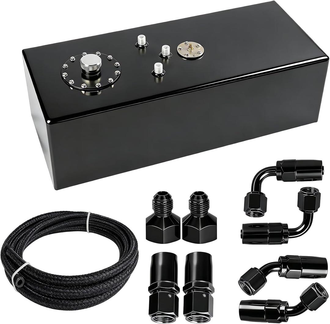 15 Gallon Fuel Cell with Cap Level Sender 12FT Oil Feed Line Street Drift Aluminum Black