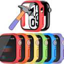 HANKN 6 Pack Hard PC Case for Apple Watch Series 6 5 4 SE 40mm Tempered Glass Screen Protector Case, Full Ultra-Thin Cover Scratch Resistant Film Shockproof Iwatch Bumper Accessories (Rainbow, 40mm) (Red+Orange+Yellow+Green+Blue+Purple)