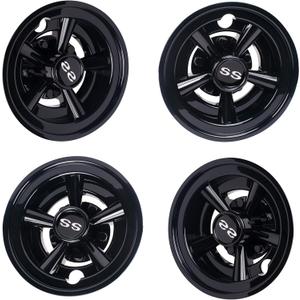 NOKINS Golf Cart SS Wheel Covers Hub Caps for Most Golf Carts 8 inch(Set of 4) (Black)