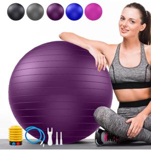 Soft Exercise ball, Anti-Burst Yoga Ball Chair Supports 2200lbs, Stability Swiss Ball w/ Pump for Pregnancy Birthing, Excersize, Workout, Fitness, Balance, Gym, Physio, Abs (Office & Home & School) (S(38-45cm), purple)