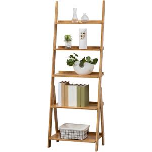 Ladder Shelf Bookshelf, 5-Tier Leaning Shelf, Free Standing Organizer Storage Shelves, Storage Rack Shelf for Office, Living Room, Nature