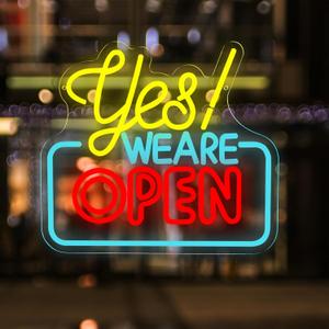 Open Neon Signs Yes We Are Open Neon Light,USB Powered,Hanging Wall Art Decor for Business,Coffee, Shop, Bar, Bakery,Hotel Store,13.7 x 12.2 IN-USB Powered-Acrylic