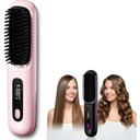 2026 Go Brush Pro for Short Hair, Portable Straightener Brushs for Travel, with LCD Temperature Display, Fast Heating Cordless Mini Hair Brushs Styling Tools (Pink)