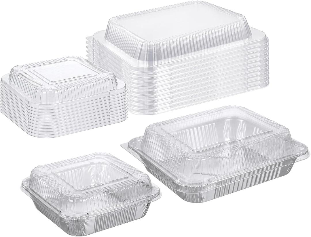 20 Pcs Plastic Clear Lids for 8x8 and 9x13 Inch Aluminum Foil Pans, 1 Inch Height Disposable Dome Lids Only, Airtight Cover for Steam Table Pans, Catering, Baking, Food Storage(Rectangle)