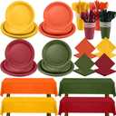 Havawish 340 Pcs Fall Plates and Napkins Party Supplies Thanksgiving Disposable Dinnerware Set Include Plates Napkins Cups Cutlery Tablecloth for Autumn Harvest Party Supplies, Serves 48 Guests