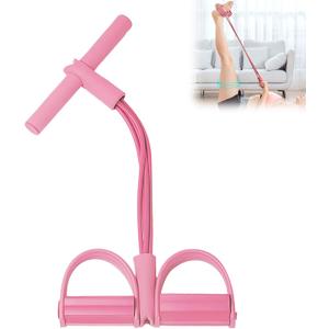21 Fitness Resistance Bands-4 Tube Pedal Ankle Puller,Upgraded Stretch Bands for Exercise Sit Up Exercise Equipment,Multifunction Tension Rope,Foot Pedal Resistance Bands for Women Men (Pink)