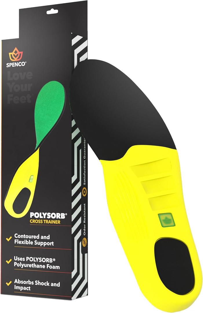 Spenco Polysorb Cross Trainer Athletic Cushioning Arch Support Shoe Insoles, Green, Women's 11-12.5/Men's 10-11.5