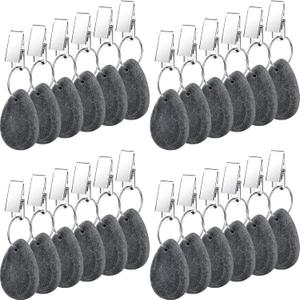 Remagr 24 Pieces Tablecloth Weights Teardrop Shape Pendant Stones with Metal Clips Marble Teardrop Table Cover Weights Table Cloth Weights Hangers for Outdoor, Picnic Family Party(Dark Gray)