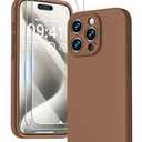 GOODVISH Compatible with iPhone 15 Pro Case, Silicone Upgraded [Enhanced Camera Protection] Phone Case with [2 Screen Protectors], Soft Anti-Scratch Microfiber Lining Inside, 6.1 inch, Brown