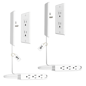 2 Pack 3FT Flat Plug Extension Cord Power Strip with 3 Outlets, Patented Detachable Ultra-Thin Outlet Cover Concealer & Ultra-Flat Plug, Max. 13A 125V 1625W ETL Listed, White Color