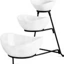 YHOSSEUN 3 Tier Serving Stand with 3 Oval Porcelain Serving Bowl Set with Collapsible Thicker Sturdier Metal Rack (Black)