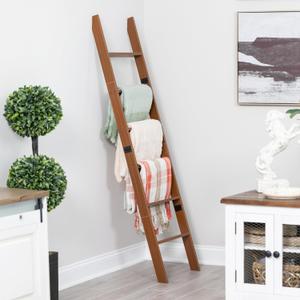 Blanket Ladder for Living Room and Bedroom, 5ft 8 inch, 6-Tier Wall Leaning Laminate Snag Free Construction (Brown) Rustic Decorative Farmhouse Blanket Storage, Quilt Rack, Ladder Shelf, Easy Assembly