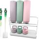 Wakubon Bottle Drying Rack for Kitchen Countertop, Space Saving Storage Stand with Drainage Tray, TwoTier Design for Tumblers, Baby Bottles, Water Bottle Drying Rack with 5in1 Bottle Cleaning Brush