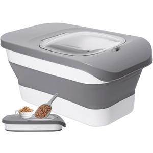 10-13 Lbs Dog Food Stroage Container, Collapsible Dog Food Containers with Airtight Lid, Pet Food Scoop and Silicone Dog Bowl, Pet Food Storage Container Dry Food for Dog, Cat and Other Pets (Grey)