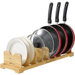 Pots and Pans Organizer Under Cabinet, Cutting Board/Baking Sheets Storage Rack, Adjustable Bamboo Pot Lid Holder, Pot Lid Organizer Inside Cabinet, Pot and Pan Organizers(Natural)