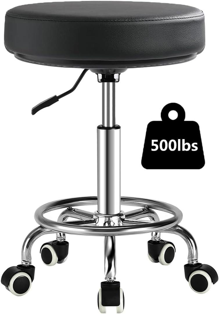 Rolling Stool with Wheels,360 Swivel Tattoo Chair,Adjustable Heavy Duty Office Stool for Guitar Tattoo Shop Kitchen Beauty Hair Salon Spa Lab MedicalBlack