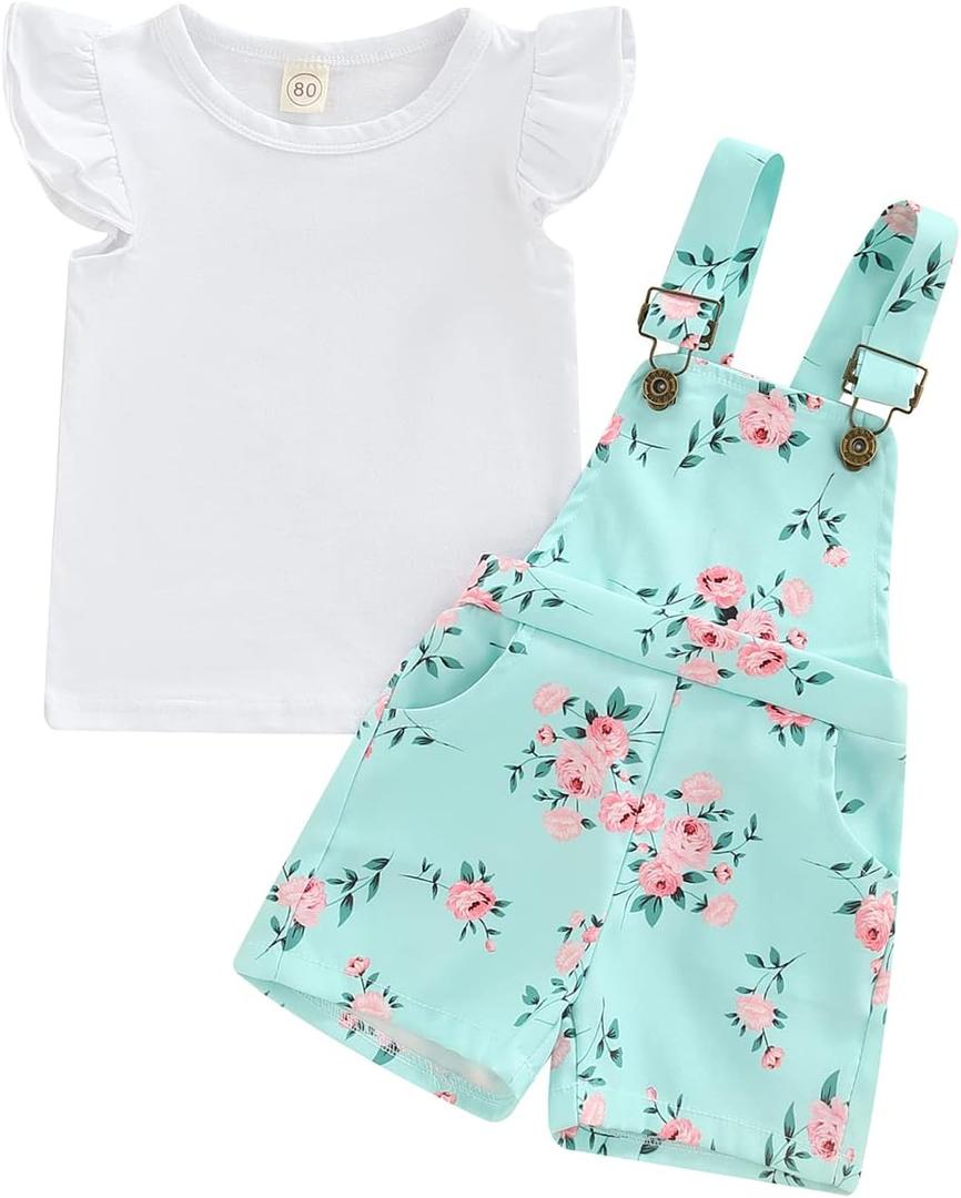 Kids Baby Girl Summer Clothes T-Shirt Tops Suspender Overalls Shorts Toddler Infant Outfit, 4-5T 