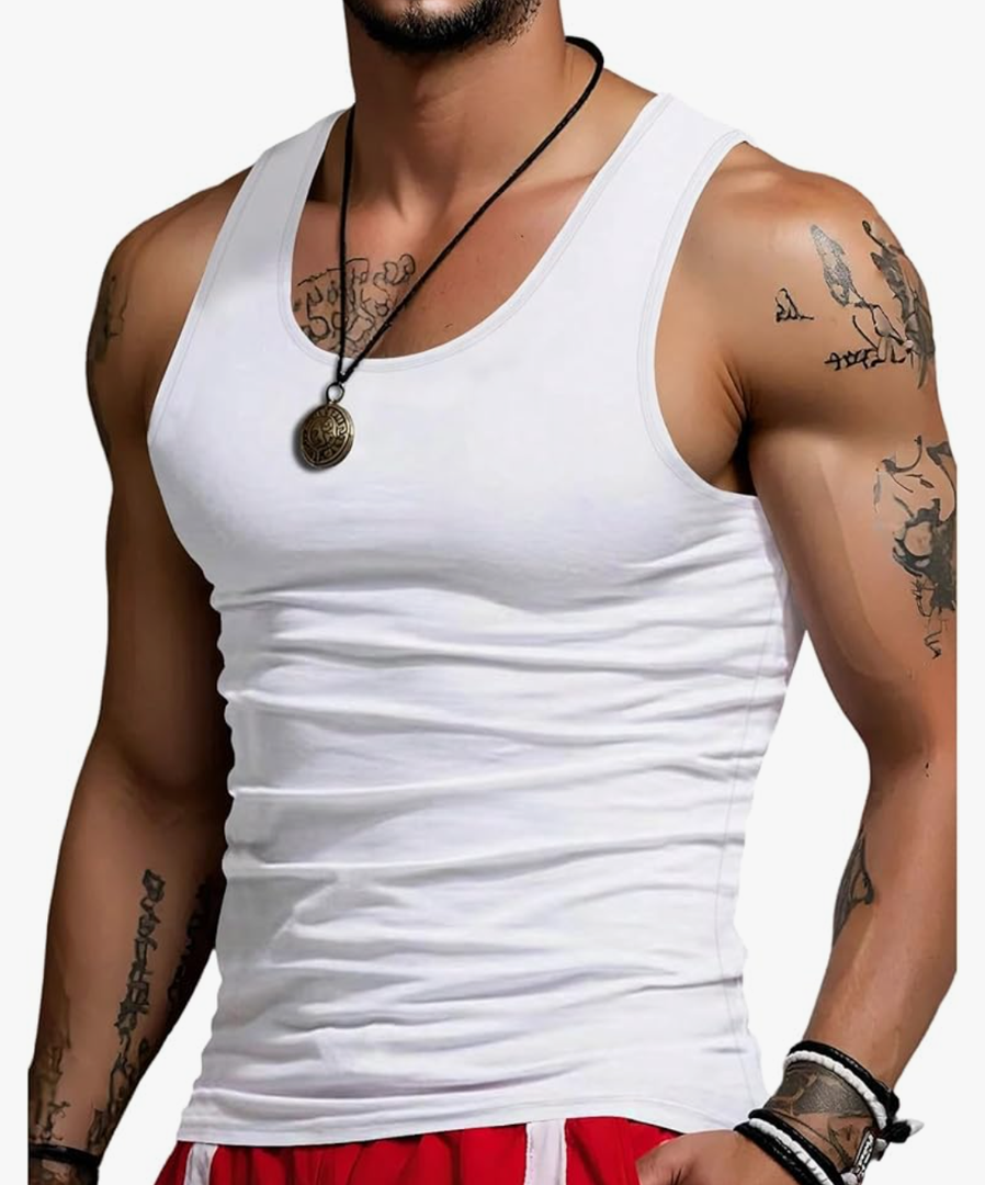 Men's Summer Tank Tops Scoop Neck Basic Sleeveless Shirts Gym Workout Tank Undershirts M