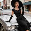 Kingfancy Women Vintage 1950s Dress Retro Cocktail Party Swing Dresses with Cap Sleeves (Black, L)